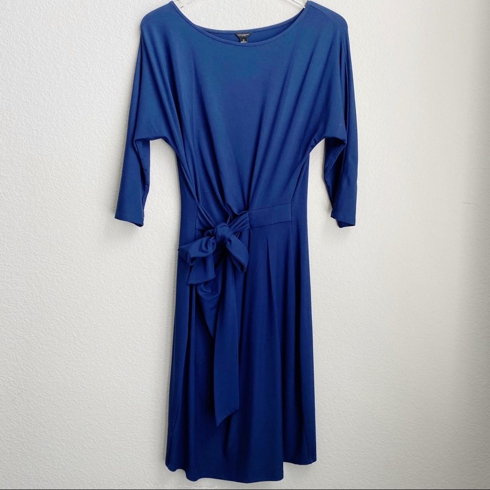 Ann Taylor tie front dress navy blue 3/4 sleeve M